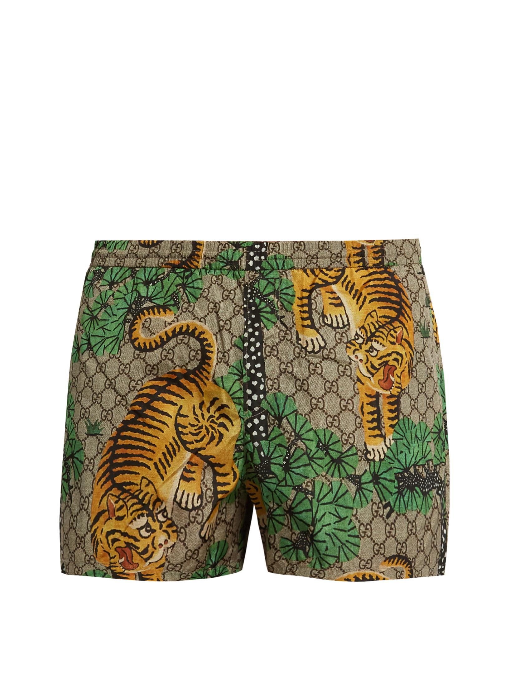 Gucci Bengal-print Swim Shorts in Green for Men | Lyst